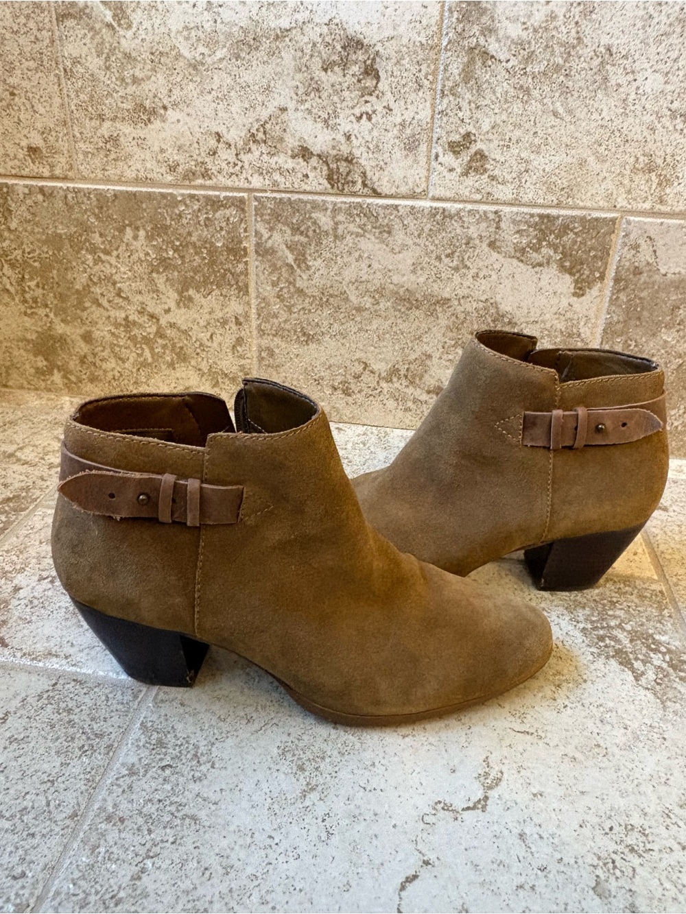 Guess Brown Suede Ankle Booties with Buckle Strap